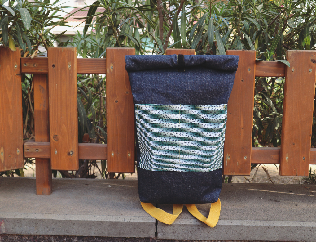 Zaino roll top in denim giapponese
